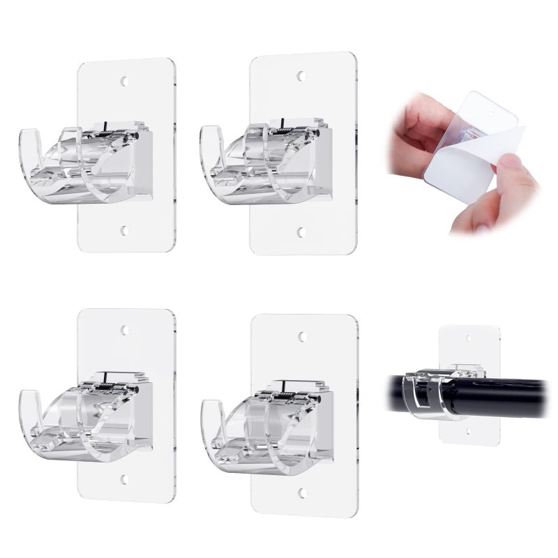 CIEMGNZOC 4PCS No Drill Curtain Rod Brackets  Self-Adhesive Curtain Rods No Drilling  Nail Free Adjustable Curtain Rod Holders  Curtain Hooks for Rod Less Than 1.57 Inch Diameter (Transparent) - Image 1